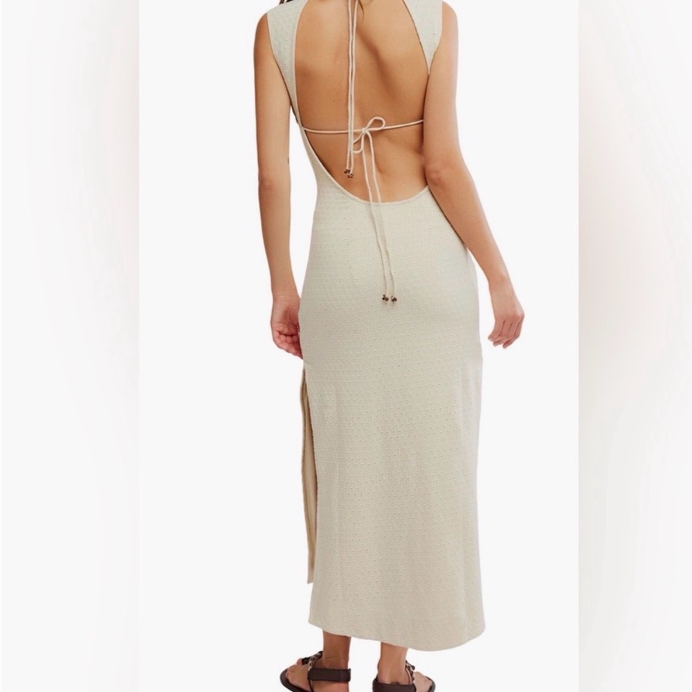 Free People Cream Eyelet Sleeveless Midi Dress Size Large NWT - Picture 2 of 6